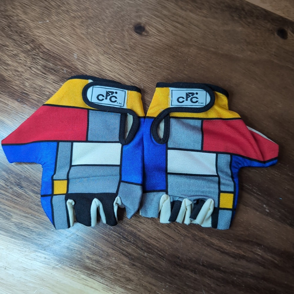 Vtg Chiba CPC La Vie Claire Mondrian Colorblock Cycling Gloves Pigskin Leather M